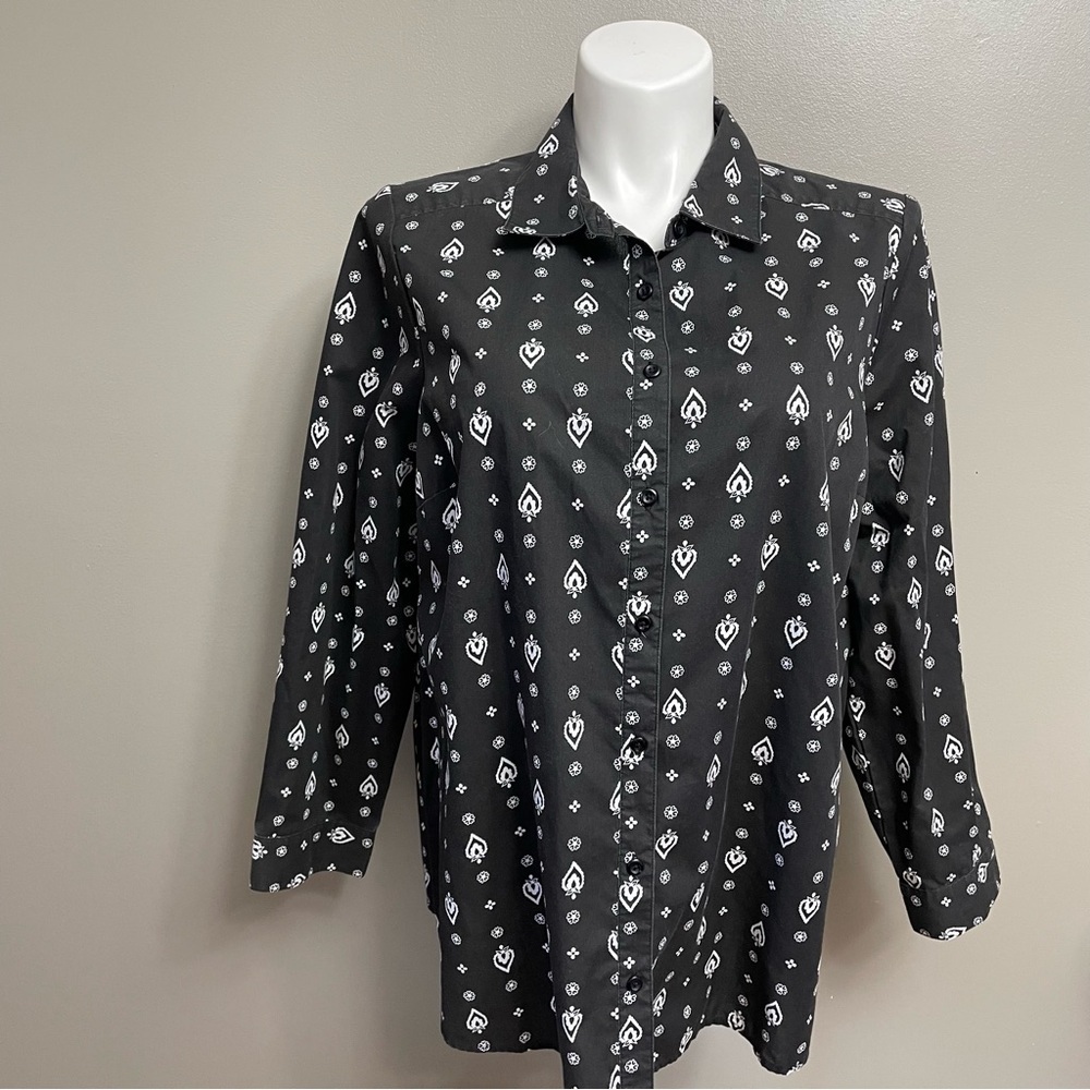 Roamans womens 20W black and white Cotton Blend Button Down Blouse